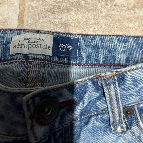 đź’•EUC-AEROPOSTALE HAILEY FLARE DISTRESSED JEANS SZ 7-8 LONGđź’• - Picture 2 of 11